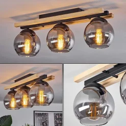 Plafonnier Podre Bois Clair, Noir, 3 Lumieres