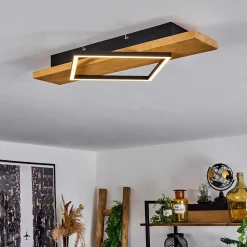 Plafonnier Pompu Led Bois Clair, Noir, 1 Lumiere