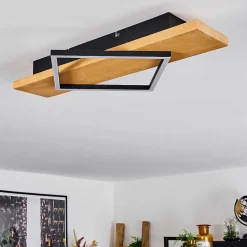 Plafonnier Pompu Led Bois Clair, Noir, 1 Lumiere