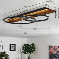 Plafonnier Pompu Led Bois Fonce, Noir, 2 Lumieres