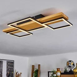 Plafonnier Pompu Led Bois Clair, Noir, 1 Lumiere
