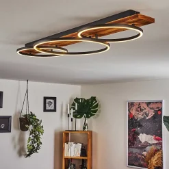 Plafonnier Pompu Led Bois Fonce, Noir, 3 Lumieres