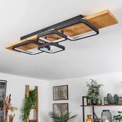 Plafonnier Pompu Led Ecru, Noir, 1 Lumiere