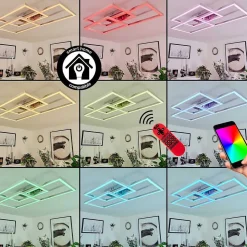 Plafonnier Relous Led Acier Inoxydable, 3 Lumieres, Telecommandes, Changeur De Couleurs