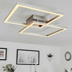 Plafonnier Relous Led Acier Inoxydable, 2 Lumieres, Telecommandes, Changeur De Couleurs