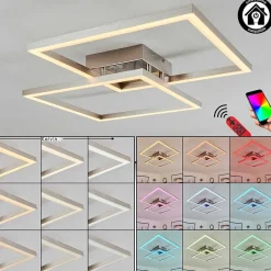 Plafonnier Relous Led Acier Inoxydable, 2 Lumieres, Telecommandes, Changeur De Couleurs