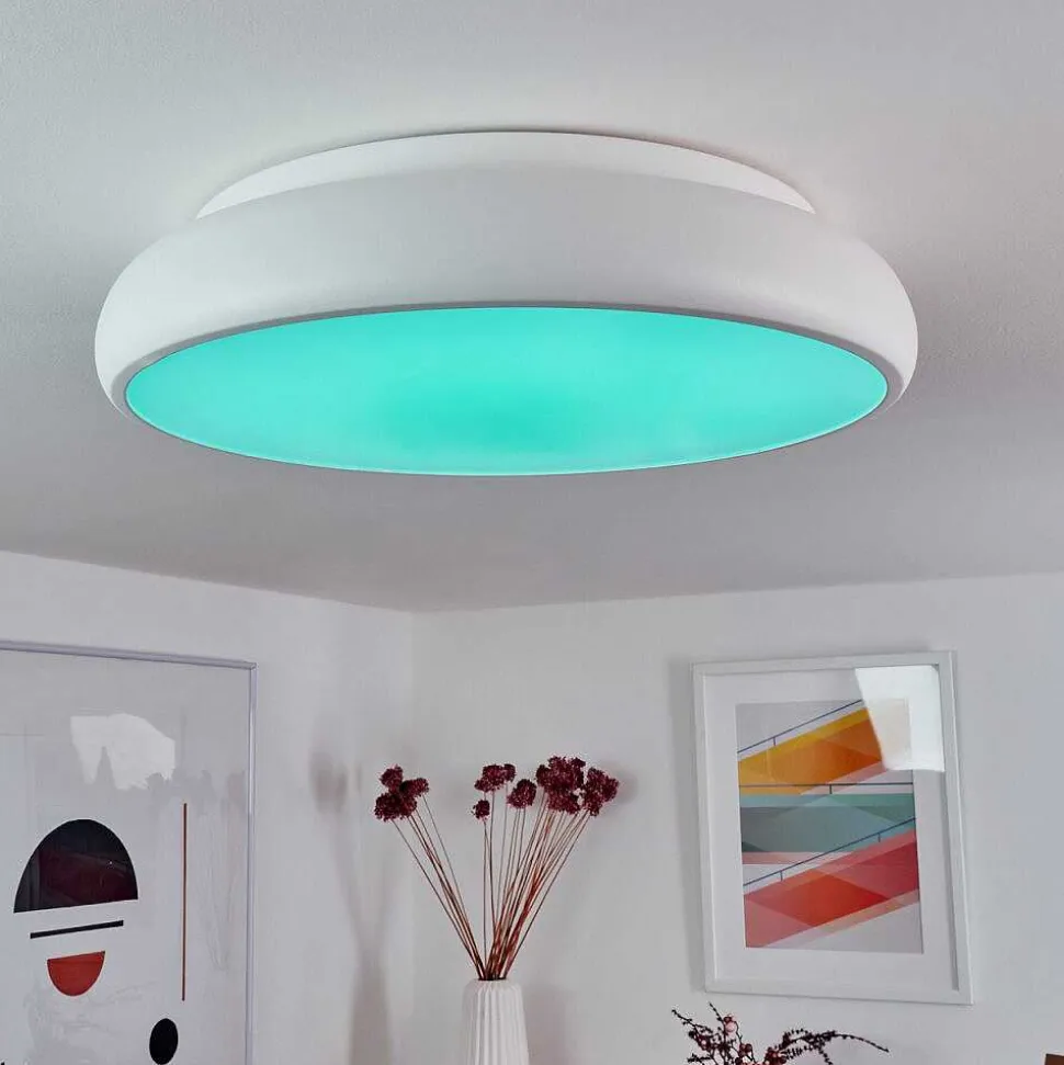 Plafonnier Rhone Led Blanc, 1 Lumiere, Changeur De Couleurs