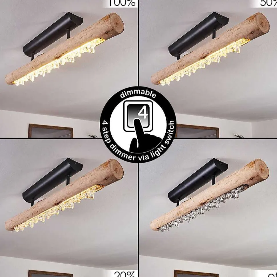 Plafonnier Rodeche Led Bois Clair, Noir, 1 Lumiere