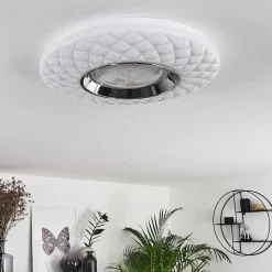 Plafonnier Roseto Led Chrome, Transparent, Blanc, 1 Lumiere, Telecommandes