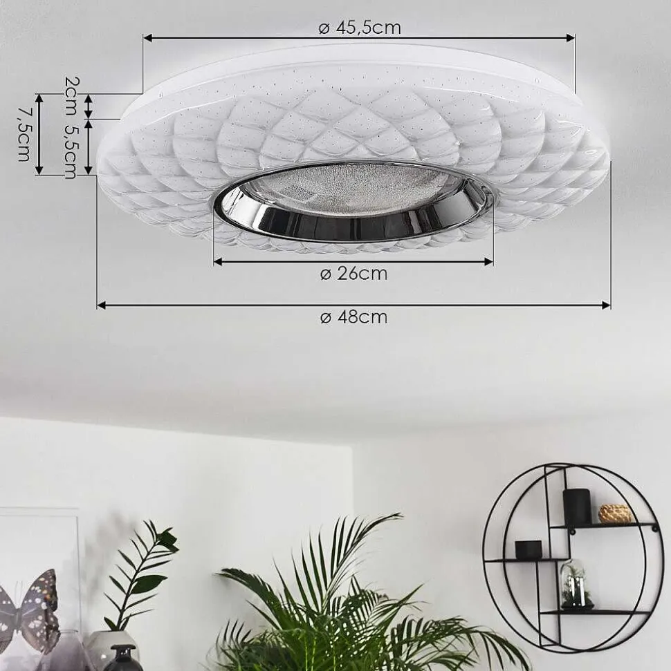 Plafonnier Roseto Led Chrome, Transparent, Blanc, 1 Lumiere, Telecommandes