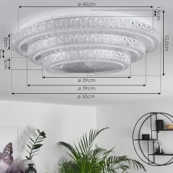 Plafonnier Roseto Led Transparent, Blanc, 1 Lumiere, Telecommandes