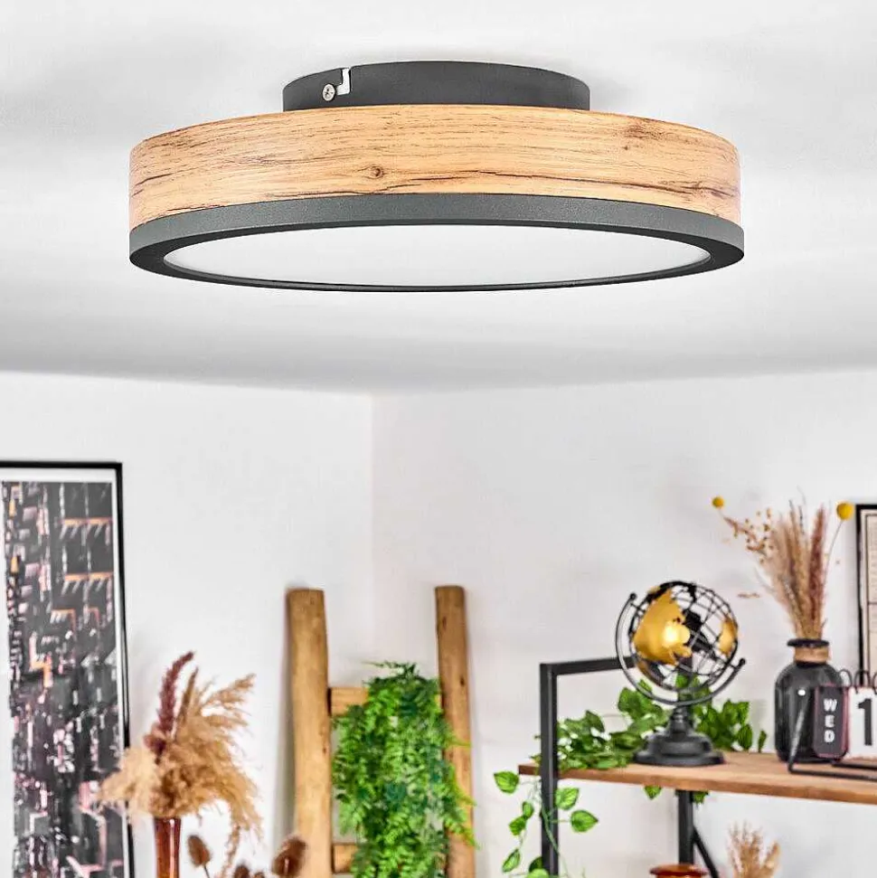 Plafonnier Salmi Led Anthracite, Brun, Couleur Bois, 1 Lumiere