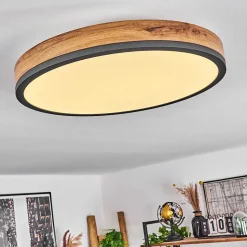 Plafonnier Salmi Led Anthracite, Brun, Couleur Bois, Noir, 1 Lumiere, Telecommandes