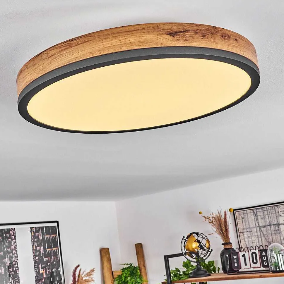Plafonnier Salmi Led Anthracite, Brun, Couleur Bois, Noir, 1 Lumiere, Telecommandes