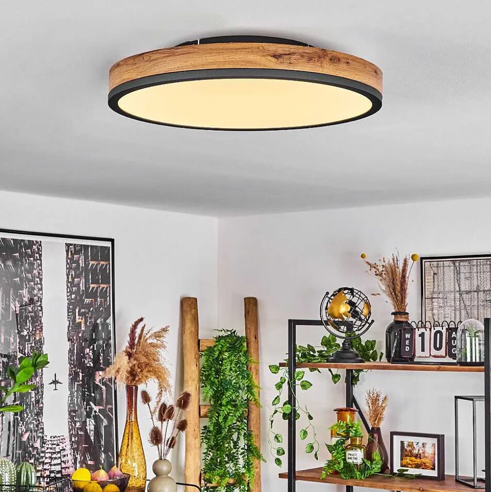 Plafonnier Salmi Led Anthracite, Brun, Couleur Bois, Noir, 1 Lumiere, Telecommandes