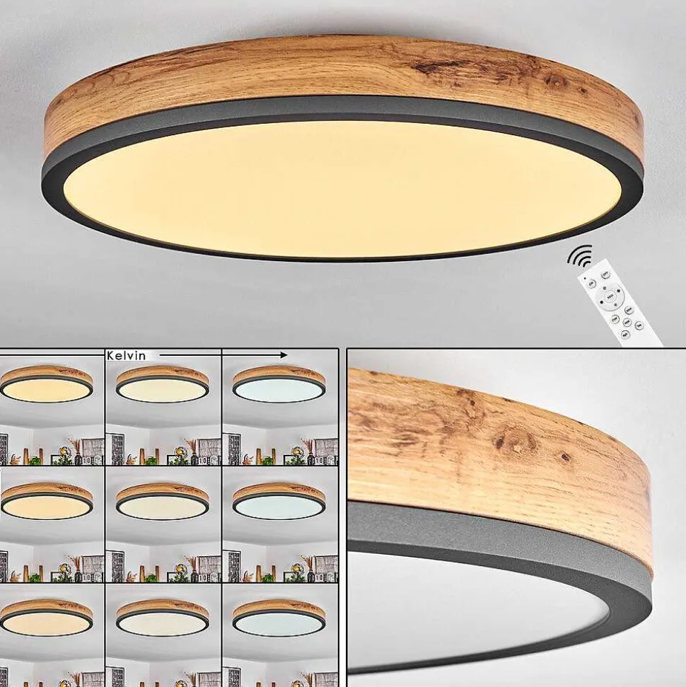 Plafonnier Salmi Led Anthracite, Brun, Couleur Bois, Noir, 1 Lumiere, Telecommandes