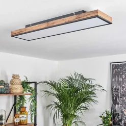 Plafonnier Salmi Led Brun, Couleur Bois, Noir, 1 Lumiere, Telecommandes