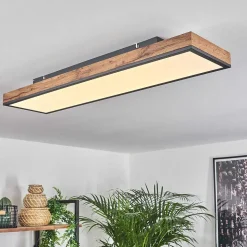 Plafonnier Salmi Led Brun, Couleur Bois, Noir, 1 Lumiere, Telecommandes