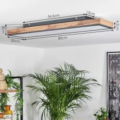 Plafonnier Salmi Led Brun, Couleur Bois, Noir, 1 Lumiere, Telecommandes