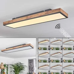 Plafonnier Salmi Led Brun, Couleur Bois, Noir, 1 Lumiere, Telecommandes