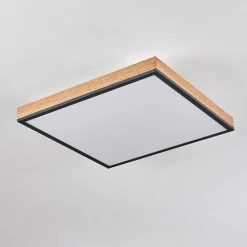 Plafonnier Salmi Led Brun, Couleur Bois, Noir, 1 Lumiere, Telecommandes