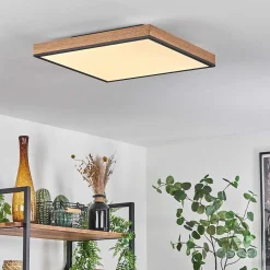 Plafonnier Salmi Led Brun, Couleur Bois, Noir, 1 Lumiere, Telecommandes