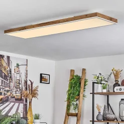 Plafonnier Salmi Led Brun, Couleur Bois, Blanc, 1 Lumiere, Telecommandes