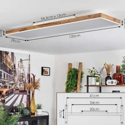 Plafonnier Salmi Led Brun, Couleur Bois, Blanc, 1 Lumiere, Telecommandes