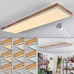 Plafonnier Salmi Led Brun, Couleur Bois, Blanc, 1 Lumiere, Telecommandes
