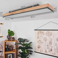 Plafonnier Salmi Led Couleur Bois, Noir, Blanc, 1 Lumiere