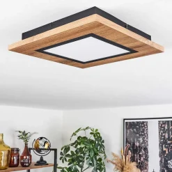 Plafonnier Salmi Led Couleur Bois, Noir, 1 Lumiere