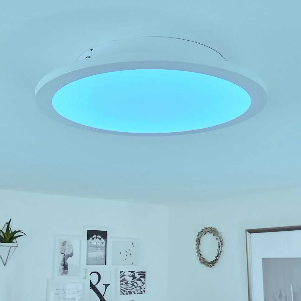 Plafonnier Sani Led Blanc, 1 Lumiere, Telecommandes, Changeur De Couleurs