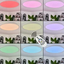 Plafonnier Sani Led Blanc, 1 Lumiere, Telecommandes, Changeur De Couleurs