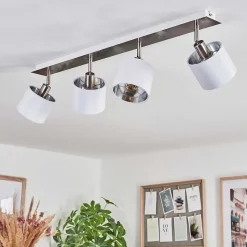 Plafonnier Tibro Argente, Blanc, 4 Lumieres