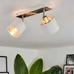 Plafonnier Tibro Nickel Mat, Blanc, 2 Lumieres