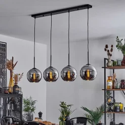 Plafonnier Verre 20 Cm Koyoto Chrome, Fume, 4 Lumieres