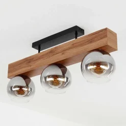 Plafonnier Vouhet Brun, Couleur Bois, Noir, 3 Lumieres