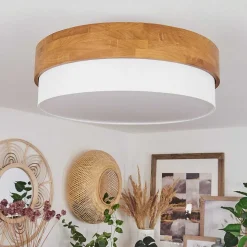 Plafonnier Vrolle Bois Clair, Nickel Mat, 3 Lumieres