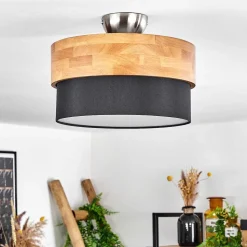 Plafonnier Vrolle Bois Clair, Nickel Mat, 2 Lumieres
