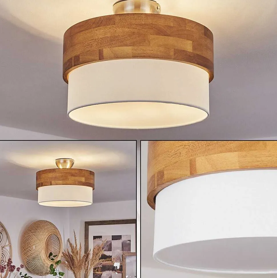 Plafonnier Vrolle Bois Clair, Nickel Mat, 2 Lumieres