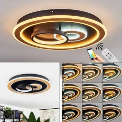 Plafonnier Xamontarupt Led Brun, Couleur Bois, Noir, 1 Lumiere, Telecommandes