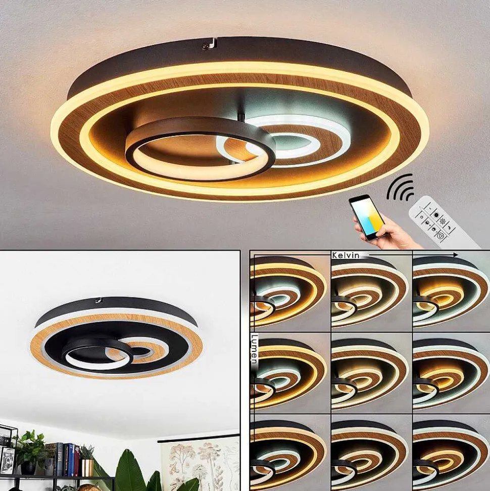 Plafonnier Xamontarupt Led Brun, Couleur Bois, Noir, 1 Lumiere, Telecommandes