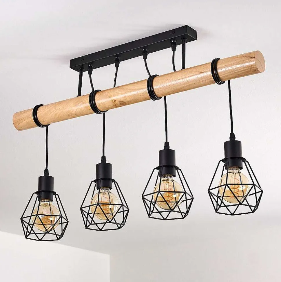 Plafonnier Yaak Bois Clair, Noir, 4 Lumieres