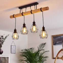 Plafonnier Yaak Bois Clair, Noir, 4 Lumieres