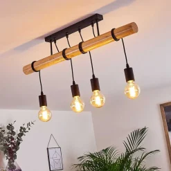Plafonnier Yaak Bois Clair, Noir, 4 Lumieres