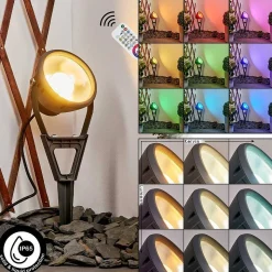 Spot De Jardin Phniet Led Noir, 1 Lumiere, Telecommandes, Changeur De Couleurs