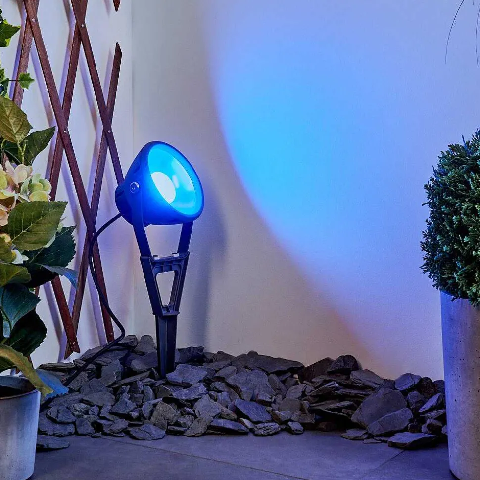 Spot De Jardin Phniet Led Noir, 1 Lumiere, Telecommandes, Changeur De Couleurs