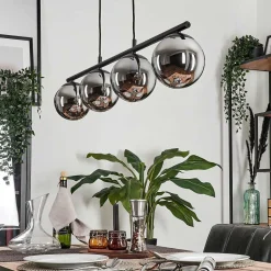 Suspension - Verre Gastor Chrome, Fume, 4 Lumieres