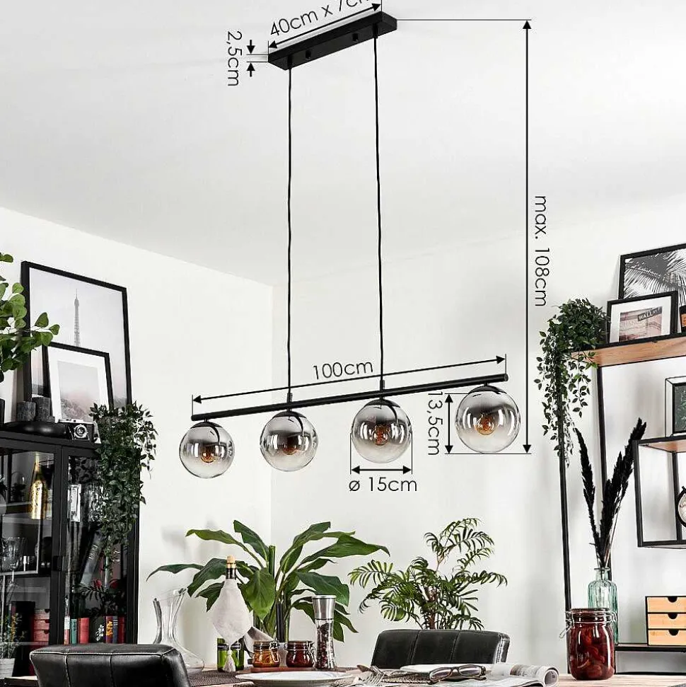 Suspension - Verre Gastor Chrome, Clair, Fume, 4 Lumieres