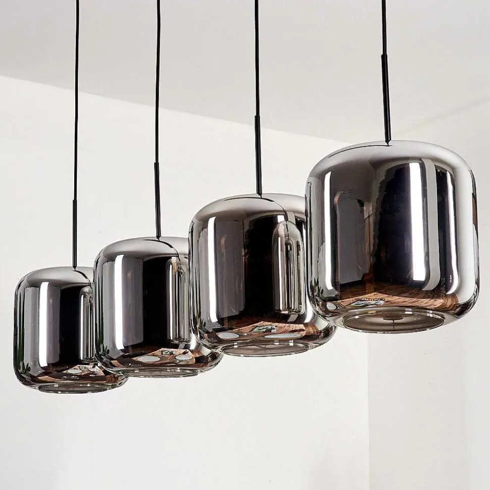 Suspension - Verre Lauden Chrome, Fume, 4 Lumieres